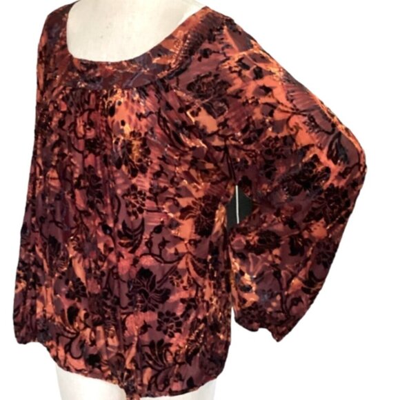 Chico's Sheer Flocked Velvet Floral BOHO Peasant Top (XL/16) #81B - Picture 3 of 7
